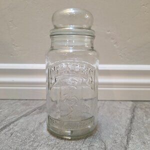 Planters 75th Anniversary Glass Peanut Jar with Lid, Vintage. 1981, 8" Tall